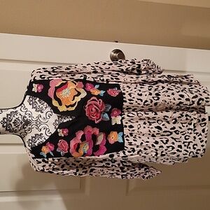 Savanna Jane Black and Pink Floral Embroidered Blouse
